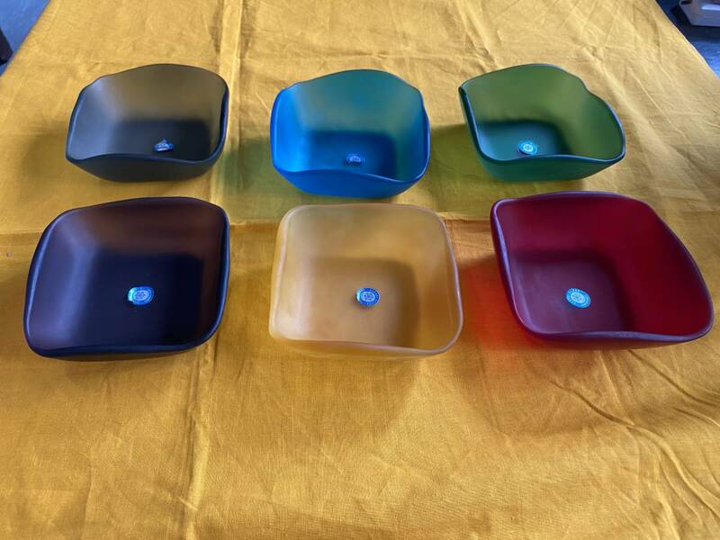 ササキガラス　SASAKI GLASS　6色皿　あめ色　昭和レトロ　ガラス皿　箱有　箱汚れ有