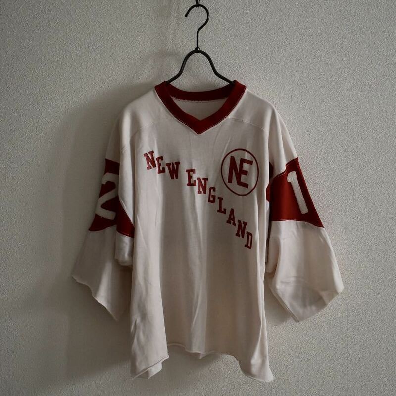 vintage New England カットオフ　フットボールシャツ　白　赤