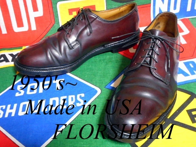 ★IMPERIALインペリアルラインの１足★Made in USA製アメリカ製FLORSHEIMビンテージプレーントゥレザーシューズ50s50年代ダブルコバ9C~27cm