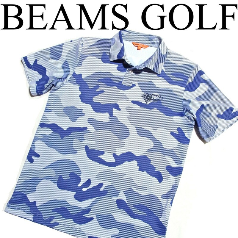 ビームス ゴルフ 迷彩 カモフラ ポロシャツ S ブルー BEAMS GOLF ORANGE LABEL