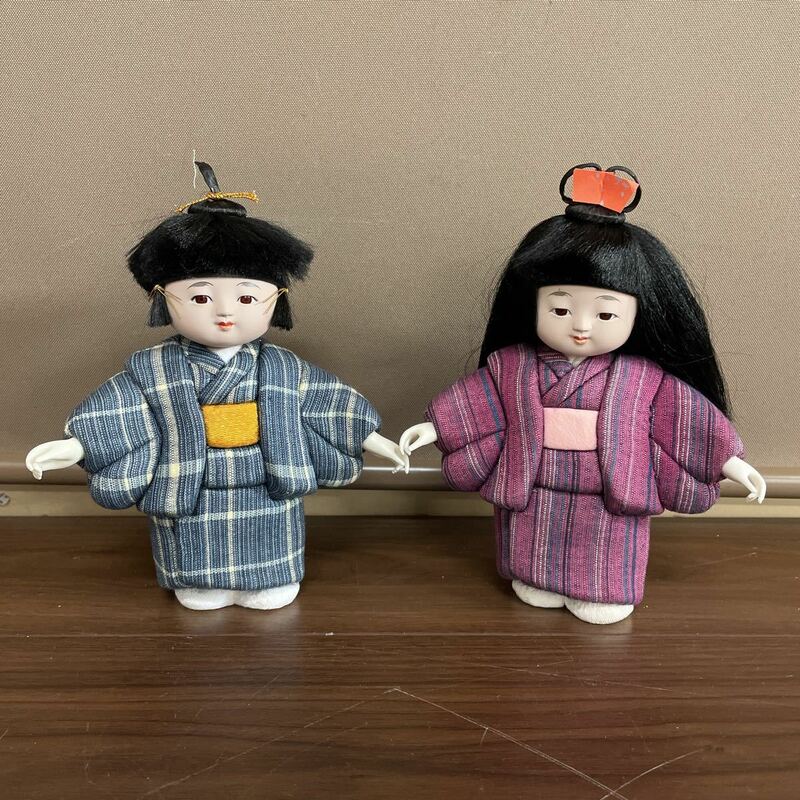 【阿波志じら人形】日本人形 市松人形 男の子女の子 昭和初期 昭和レトロ アンティーク 和風 和室インテリア インテリア小物 高さ約20cm