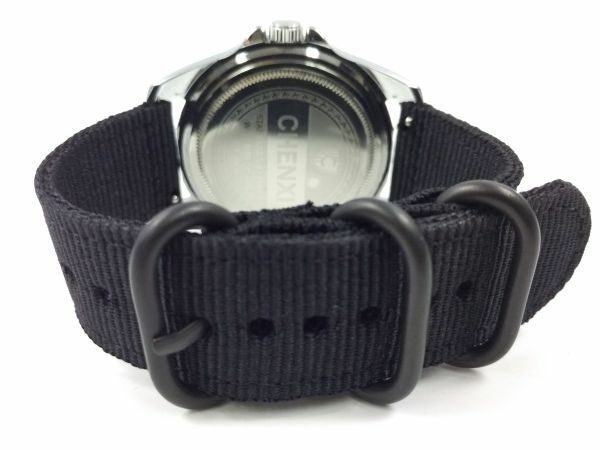 ナイロン製ミリタリーストラップ 交換用腕時計ベルト クイックリリース 黒Xブラック 22mm