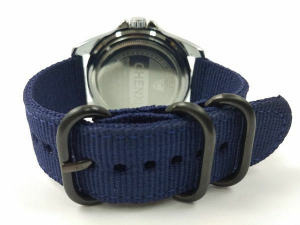 ナイロン製ミリタリーストラップ 交換用腕時計ベルト ネイビーXブラック 24mm