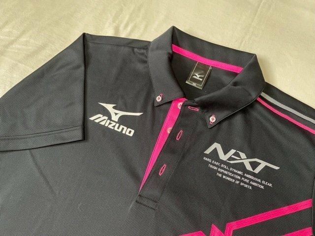 ＊新品＊＊mizuno/ミズノNEXT＊半袖ボタンダウンシャツ(2XL)＊黒ピンク