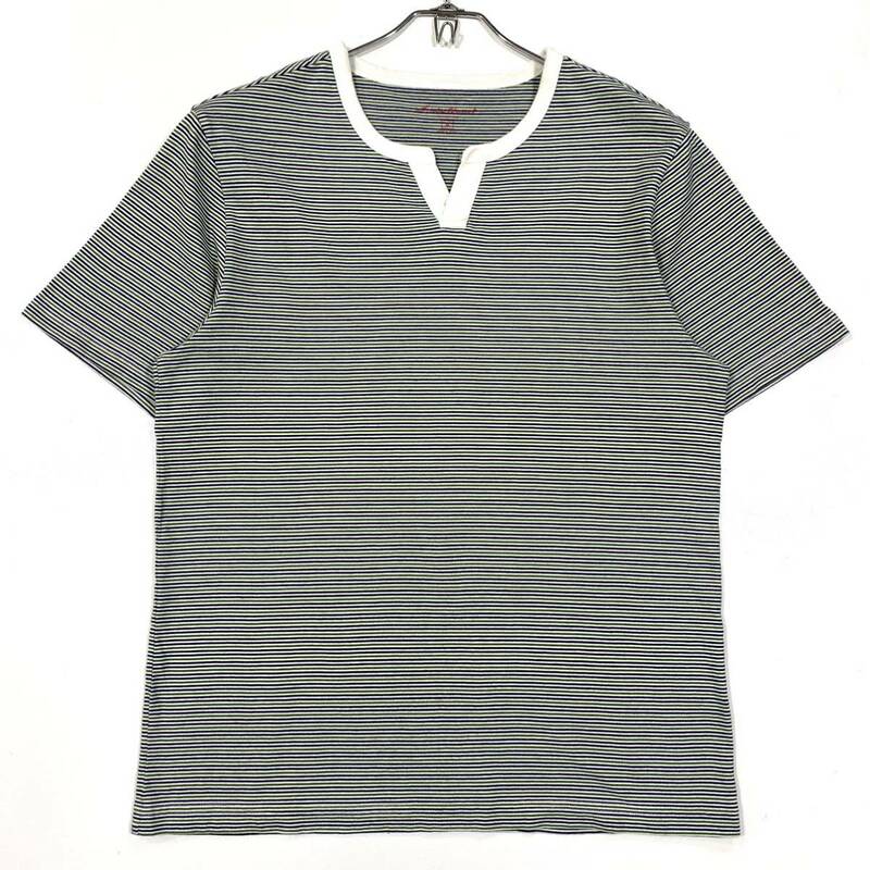 Eddie Bauer(エディーバウアー)半袖Tシャツ ストライプ柄 メンズM ホワイト/グリーン系