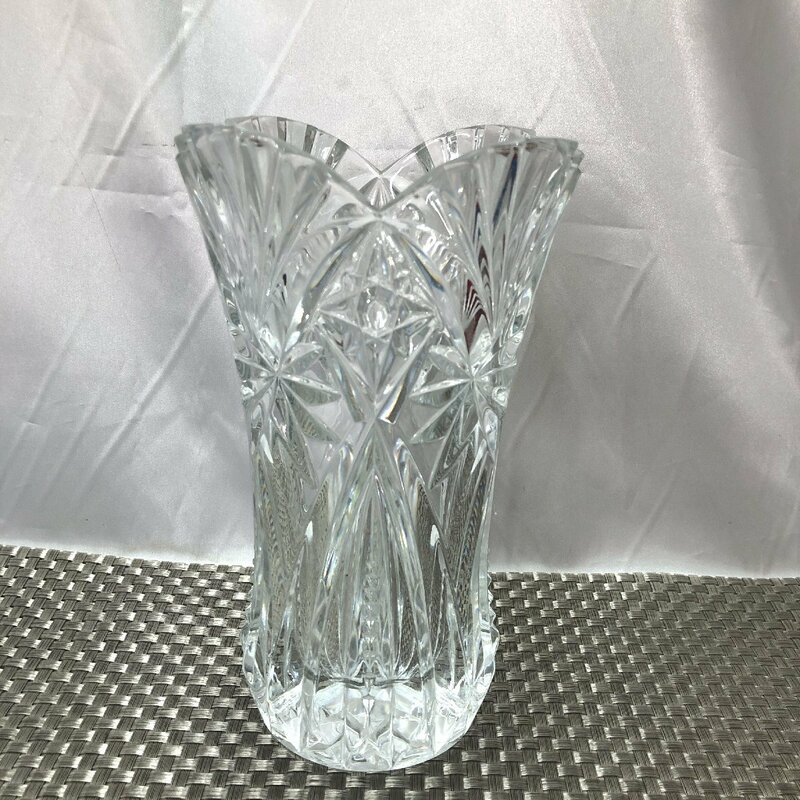 【現状保管品/KSH】アンティーク カットガラスクリスタル フラワーベース 花瓶 花器 HA0311