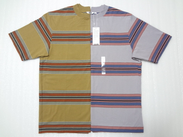 新品 2点セット Uniqlo U ストライプTシャツ（半袖） ダークブラウン＆ライトパープル Lサイズ ボーダーTシャツ 2022SS ユニクロ×ルメール