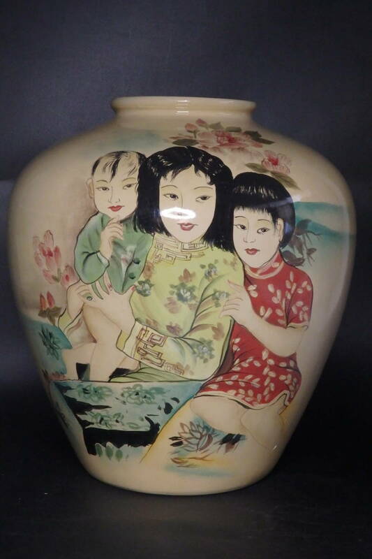 【友】中国美術 色絵 人物図 大花瓶 時代古玩
