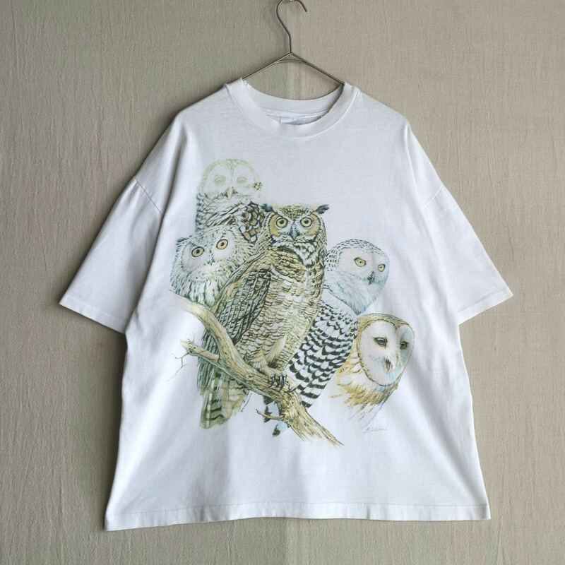 USA製 90s Hanes Tシャツ / XL コットン ホワイト プリント イラスト 動物 鳥 半袖 ビンテージ T2-06044-9277 sale