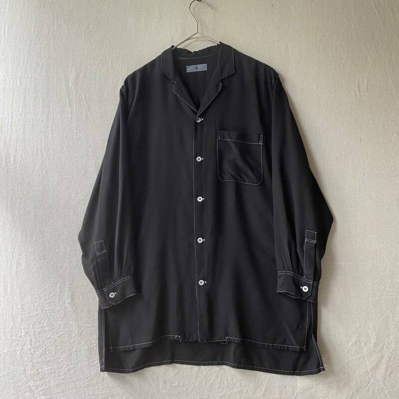 【後染め】Y's レーヨン シャツ / レディース シルク ブラック オープンカラー ビンテージ 90s Yohji Yamamoto T2-12050-91089 sale