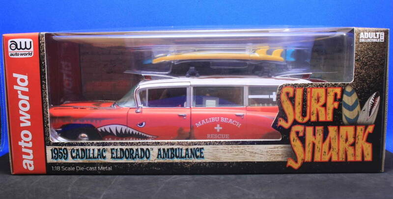 1/18 オートワールド 1959 キャデラック エルドラド ハース 救急車 シャークマウス『Surf Shark』●