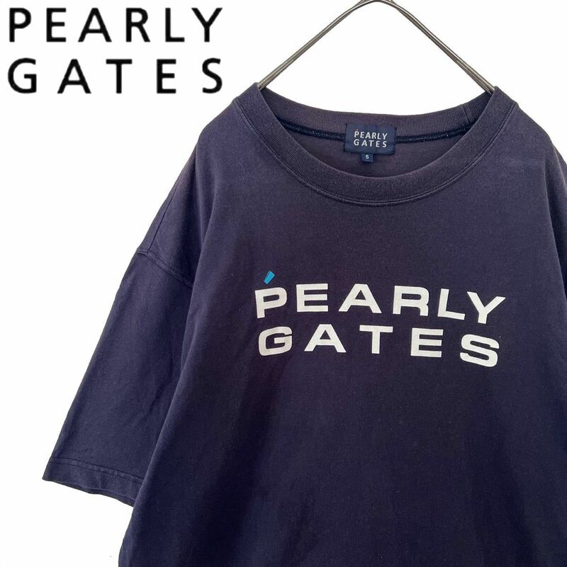 【送料無料】Pearly Gates パーリーゲイツ　2段ロゴ　Tシャツ　5 L メンズ　紺　ネイビー　ゴルフ　GOLF