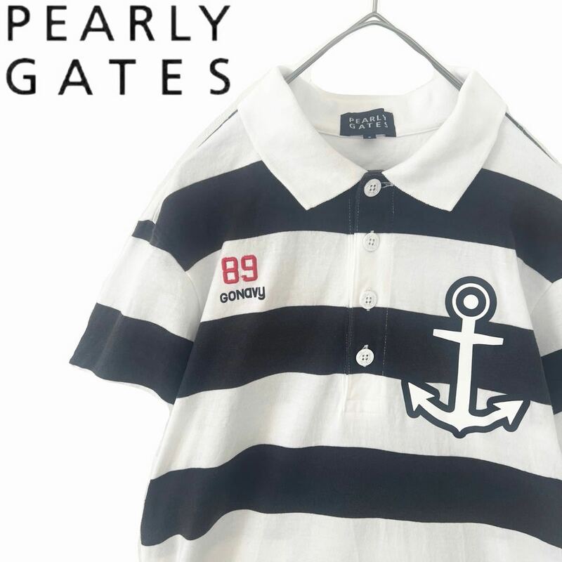 【送料無料】Pearly Gates パーリーゲイツ　マリン　ボーダー　ポロシャツ　メンズ　イカリマーク　半袖　5 L ゴルフ　GOLF