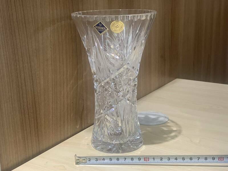 【10525】BOHEMIA フラワーベース ボヘミア　クリスタル カットガラス 花瓶☆彡
