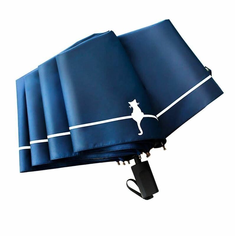 折りたたみ猫傘 青色 晴雨兼用 日傘 UPF50+ 95cm 軽量 収納ポーチ かわいい 可愛い 猫柄 紫外線対応 コンパクト 格安 セール