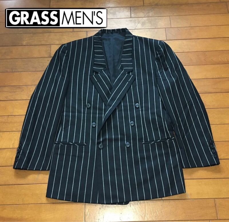 ★【 GRASS MEN'S JUN SAITOU 】★ ウールストライプ Wテーラードジャケット★サイズM★O662