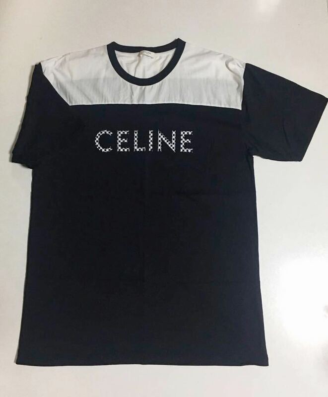 CELINE スタッズ ロゴ Tシャツ XXL ブラック × ホワイト セリーヌ チェック プリント Logo studs WHITE BLACK 白 黒 エディスリマン 半袖