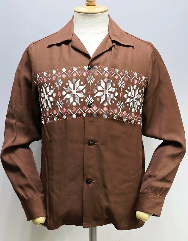 The Groovin High (グルービンハイ) 1940s Town Craft Style Rayon Shirts “Snow Pattern” / レーヨンシャツ 未使用品 ブラウン size S