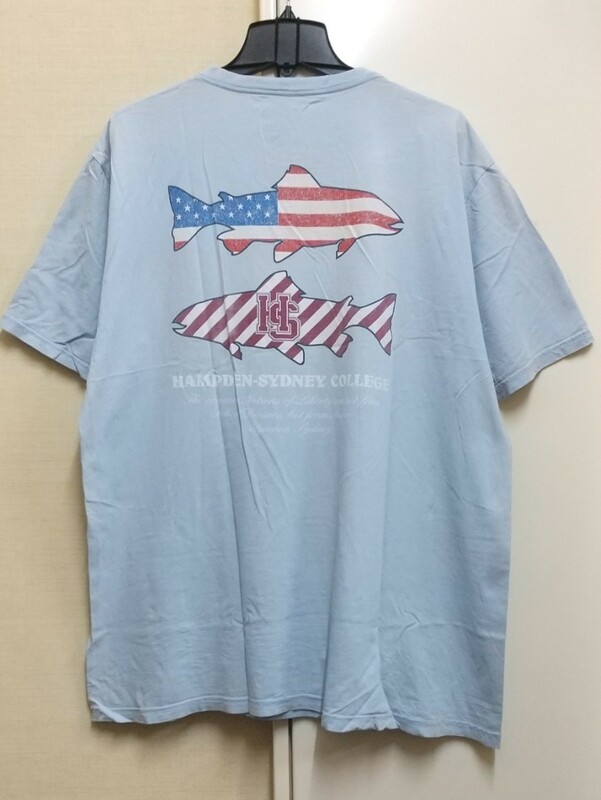 [送料無料](t23c5)XLカレッジTハンプデン・シドニー大学usaアメリカ輸入古着半袖プリントTシャツオーバーサイズゆるだぼ/サメ鮫