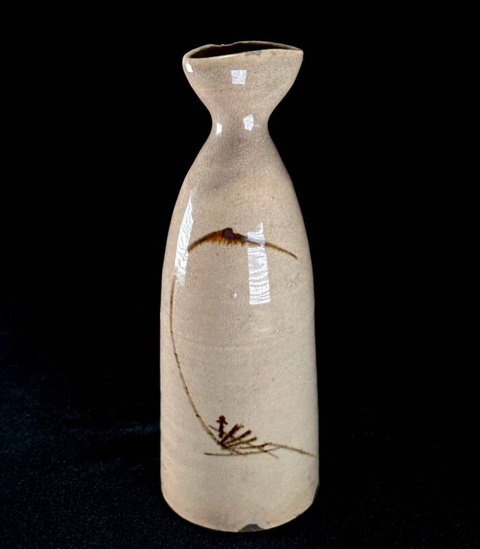 日本のアンティーク 時代物 古瀬戸 瀬戸焼 鉄絵徳利 酒器 一輪挿し 花瓶 高さ20cm 経年の味、侘び寂び感が素晴らしい！