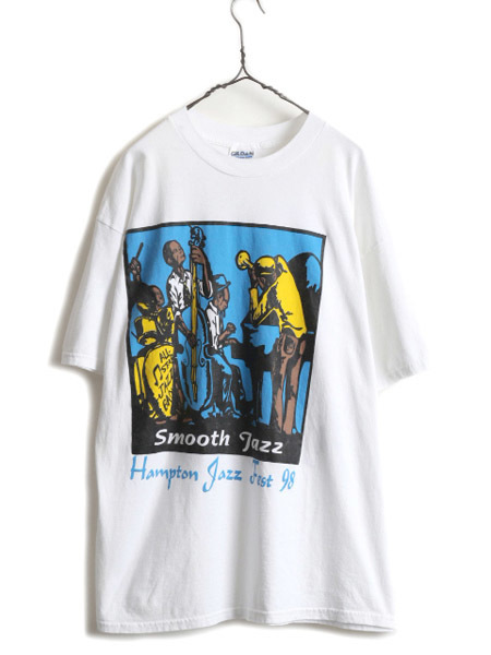 90s ★ ジャス フェスティバル アート イラスト 両面 プリント Tシャツ ( メンズ XL ) 古着 90年代 オールド JAZZ フェス 当時物 バンド 白