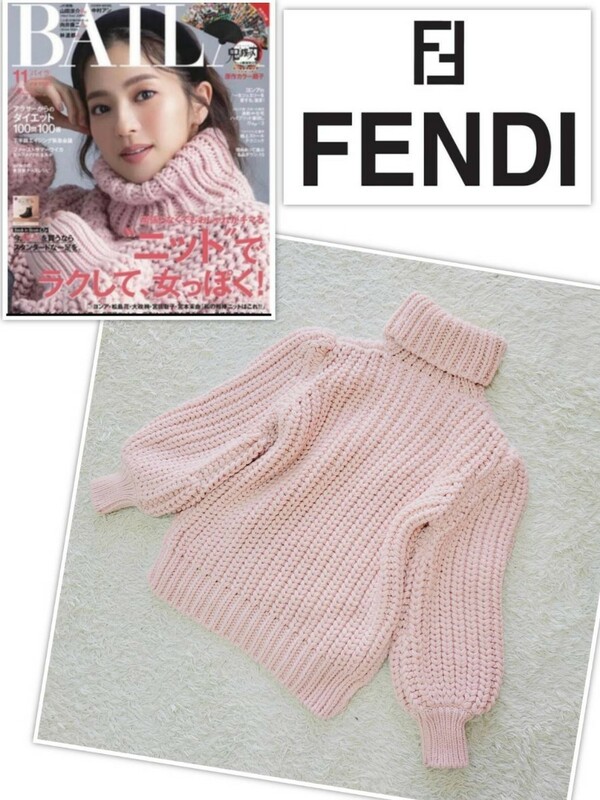 【中村アン着用】　FENDI フェンディ タートルネック ローゲージ ニット　セーター　ウール　ピンク FZX570　36サイズ 