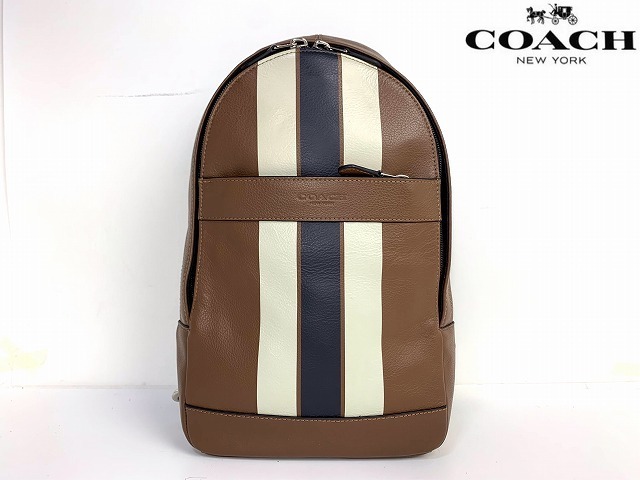 新品同様★送料無料★ コーチ メンズ COACH ヴァーシティ ストライプ レザー コンバーチブル ワンショルダー ボディバッグ