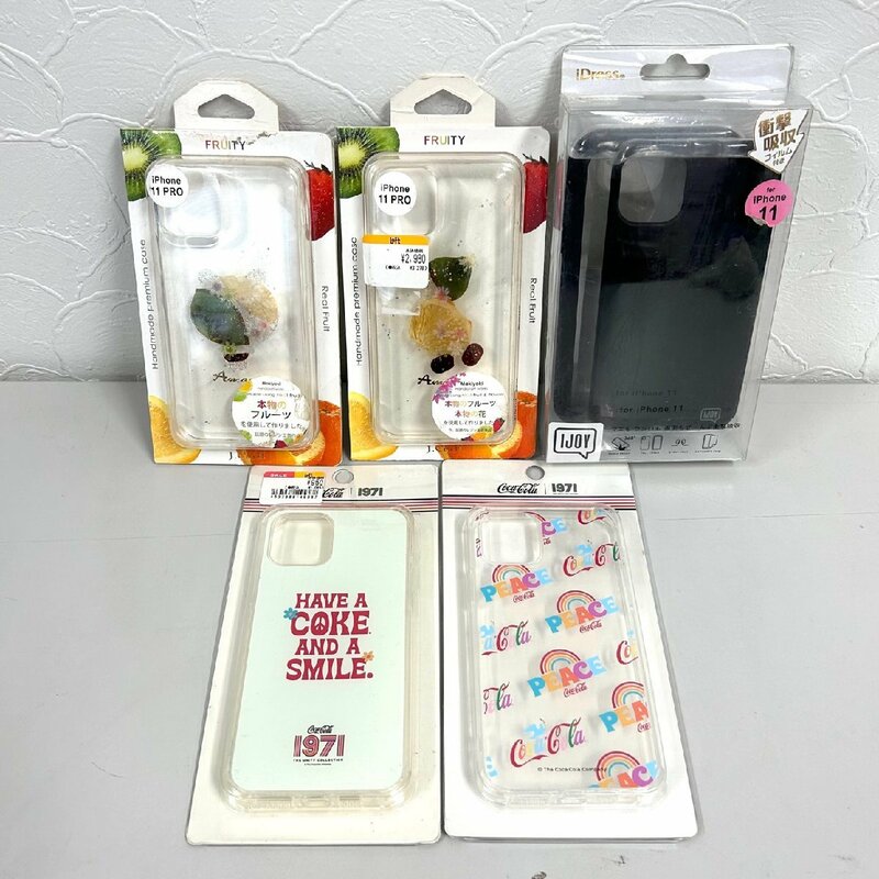 【80】iPhone11用×1個 11PRO用×2個 12/12PRO用×2個 iPhone スマホ ケース カバー おまとめ5点 コーラ柄 フルーツ柄 等 未使用品