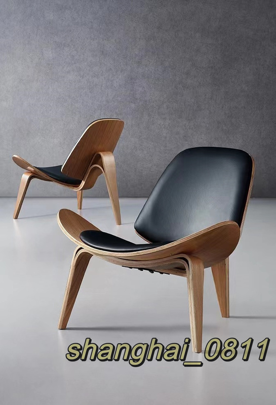極上◆美品 椅子 木製 リプロダクト 北欧モダン椅子 レジャーチェア 肉厚座面クッション U215