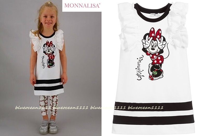 イタリア高級子供服 3万【Monnalisa】ジュエルMinnie Mouseラッフルジャージーワンピ チュニック 150-140cm (130) Disney Tシャツ スカート
