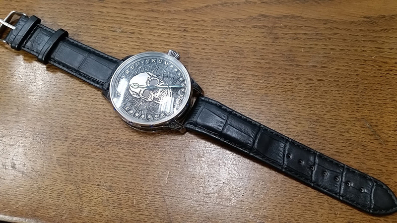 1918年 ロレックス懐中時計のムーブメント使用 カスタム時計 純銀スカル＆フルエングレービング 腕時計