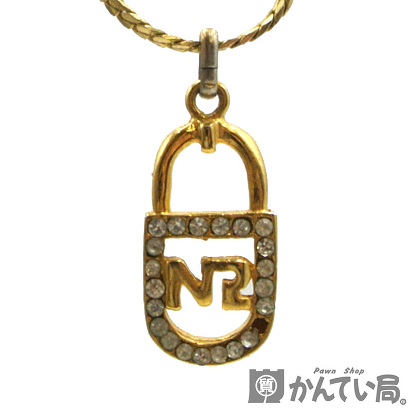 17604 NINA RICCI【ニナリッチ】ネックレス ペンダント NRロゴ ゴールド ラインストーン アクセサリー レディース【中古】USED-B