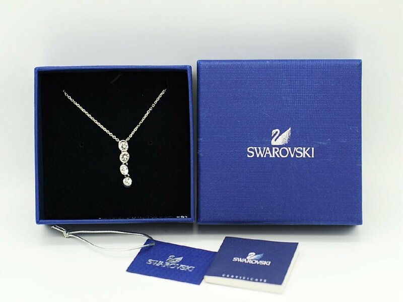 ■【YS-1】スワロフスキー SWAROVSKI ■クリスタル ネックレス 全長約45ｃｍ トップ長さ約2.5ｃｍ■銀色系 元箱 【同梱可能商品】C