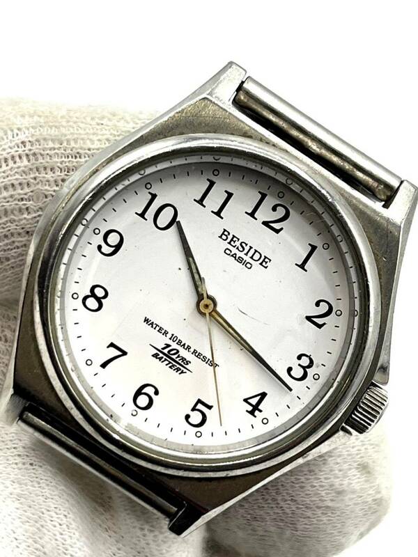 【電池切れ】CASIO カシオ BESIDE クォーツ 腕時計 白文字盤 ラウンド ボーイズサイズ BES-103
