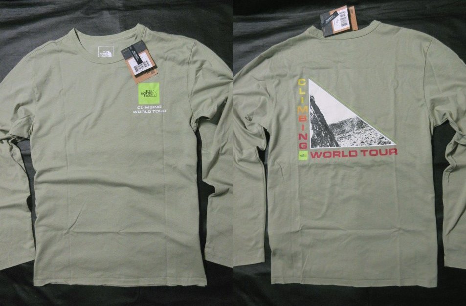 本物正規◆ノースフェイス◆長袖Tシャツ バックプリント■L■HIM BOTTLE■TEA GREEN■新品/アメリカ限定/3X3