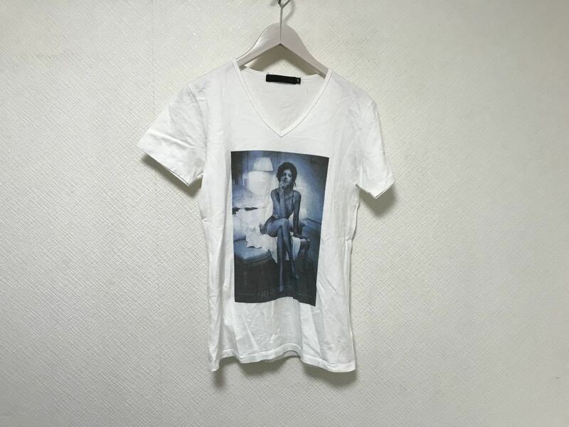 本物フーガFUGAコットンVネックフォトプリント半袖Tシャツメンズサーフアメカジミリタリービジネススーツゴルフ白ホワイト46M日本製