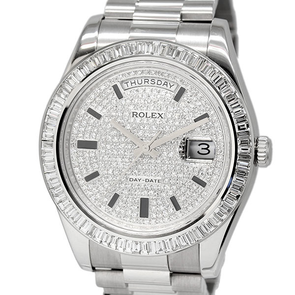 ロレックス ROLEX デイデイトII 218239 V番 ベゼルダイヤ ダイヤ文字盤 K18WG メンズ腕時計 自動巻き アフターダイヤ
