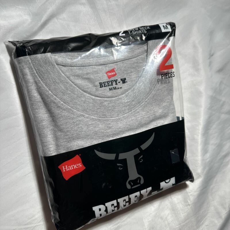［ヘインズ] Hanes ビーフィー Tシャツ BEEFY-T 2枚組 綿100% 肉厚生地 ヘビーウェイト　カウネック　グレー　サイズM