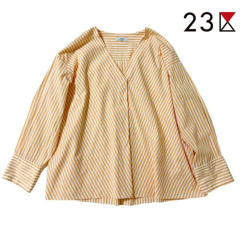 大きいサイズ☆23区カンクリーニストライププルオーバーシャツ46