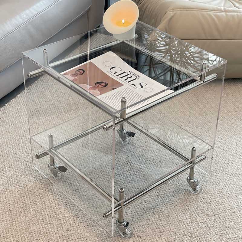 サイドテーブル 2段 収納 透明 アクリル おしゃれ 北欧 ナイトテーブル ベッドサイドテーブル コーヒーテーブル ソファーテーブル ホワイト