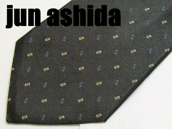 AA 495 ジュンアシダ jun ashida ネクタイ 日本製 黒系 光沢 小紋柄 ジャガード