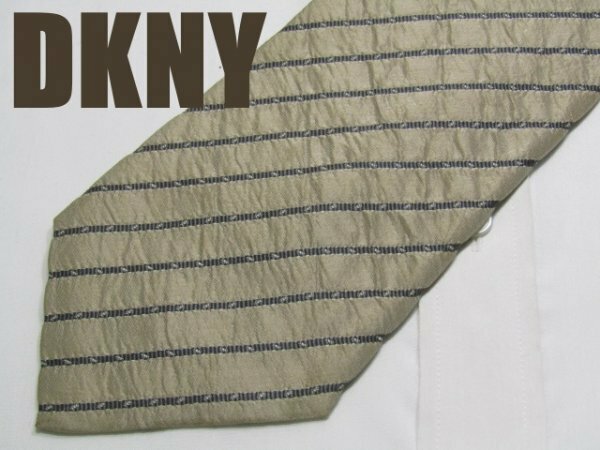 NA 443 【期間限定お試し】ダナキャラン DKNY ネクタイ ベージュ系 シワ加工 レジメンタル ストライプ ジャガード