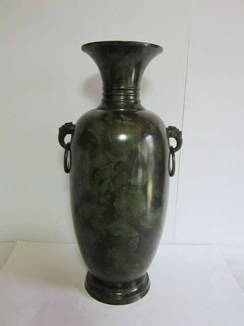 銅 花瓶 銘あり 花彫刻　 龍持ち手 高さ 約48cm 重量 約5.2kg 