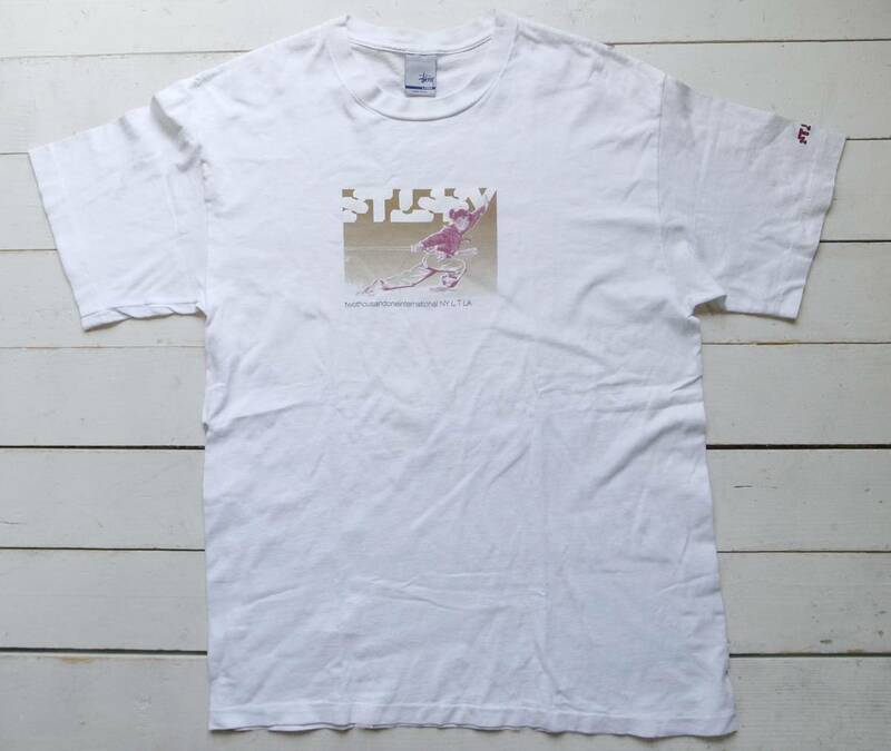 90's STUSSY ステューシー カンフーガールTシャツ L 白 USA製 銀タグ OLD ビンテージ