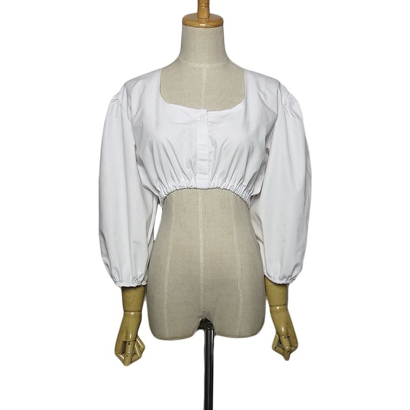 白色 チロル ディアンドル インナー ブラウス ホワイトブラウス レディース Lサイズ位 ヨーロッパ 古着 民族衣装 長袖 クロップド