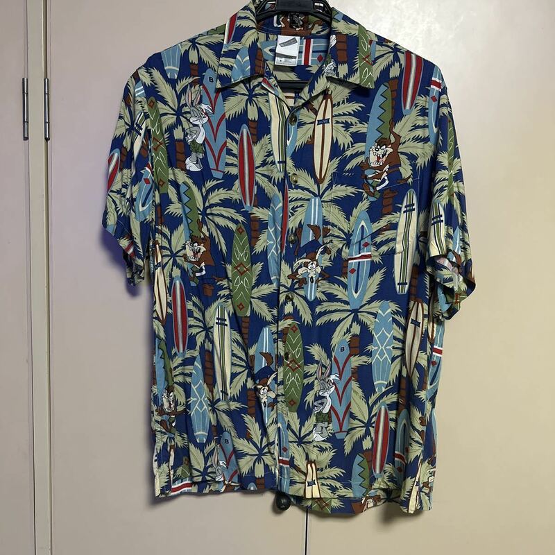 Warner Bros Looney Tunes Surfer Open Collar Hawaiian Shirt アロハシャツ ハワイアンシャツ ALOHA ルーニーテューンズ　vintage