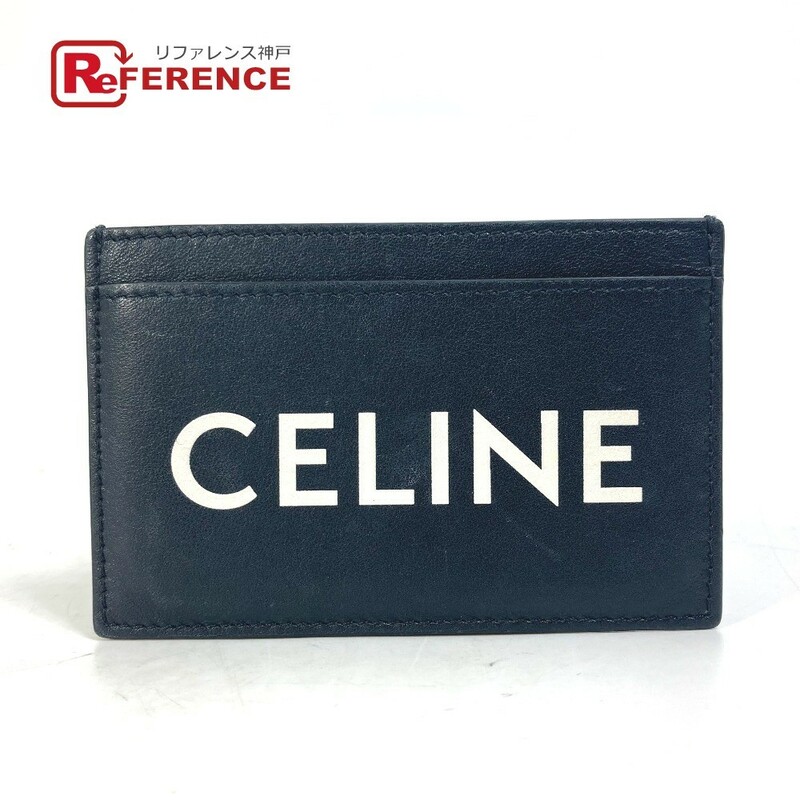 CELINE セリーヌ カードホルダー ロゴ パスケース 名刺入れ カードケース レザー ブラック メンズ【中古】