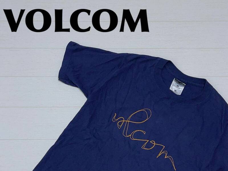 ☆送料無料☆ VOLCOM ボルコム 古着 半袖 ロゴ Tシャツ メンズ S ネイビー トップス 中古 即決