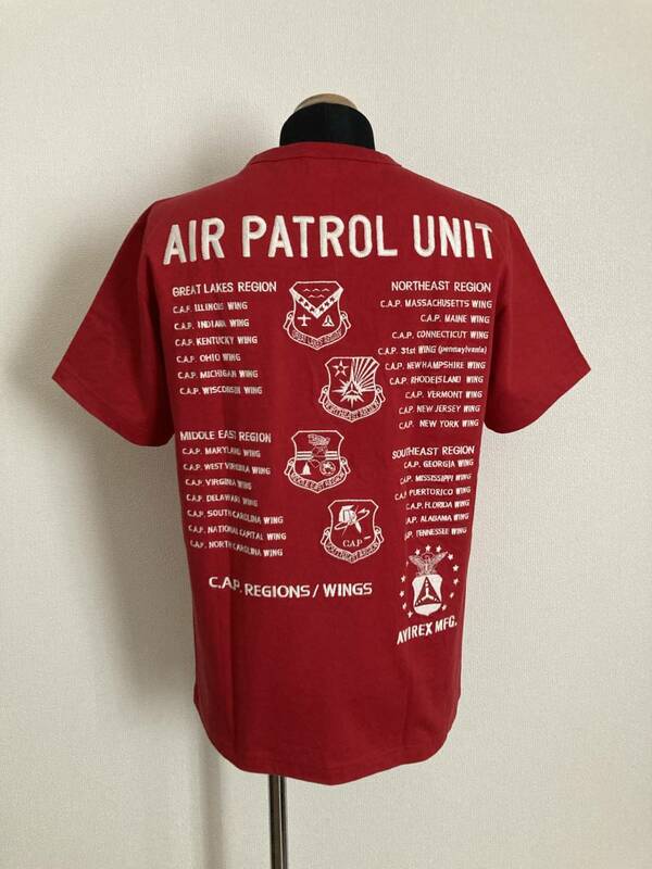 【AVIREX】AIR PATROL UNIT Tシャツ L 総刺繍 赤朱系 豪華デザイン 厚手素材 US AIR FORCE 米軍 MILITALY 未使用品 送料無料