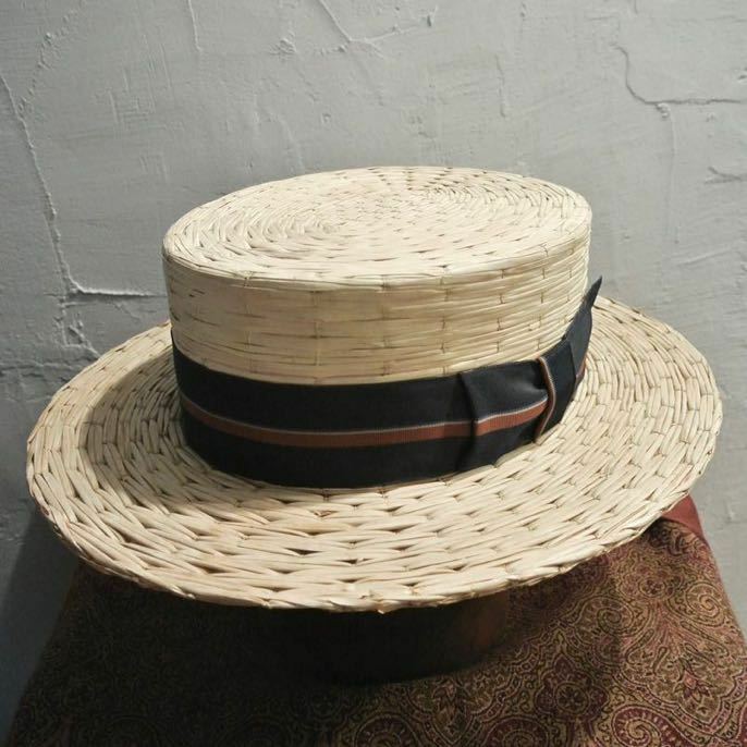 激レアビッグ！ Vintage yeddo boater hat 1/2 60cmヴィンテージイェドボーターハットカンカン帽ステットソンstetsonストロー麦わらパナマ